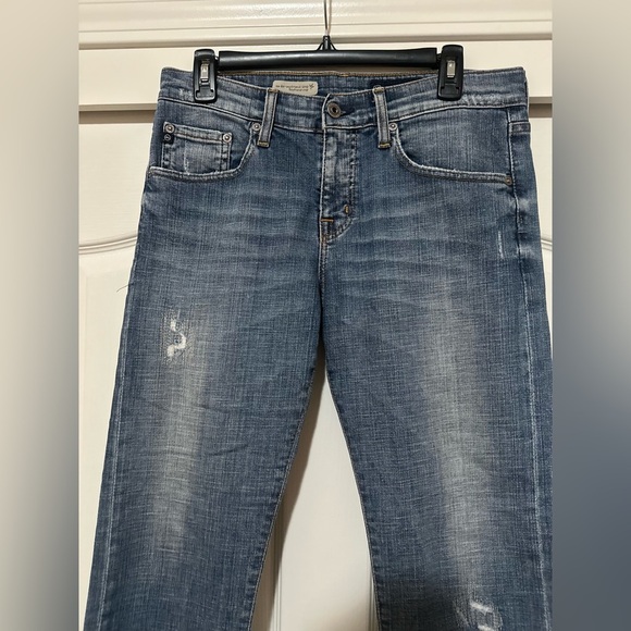 AG Adriano Goldschmied EX Boyfriend Crop Stretch Distressed Blue Jeans 28R - Picture 2 of 8